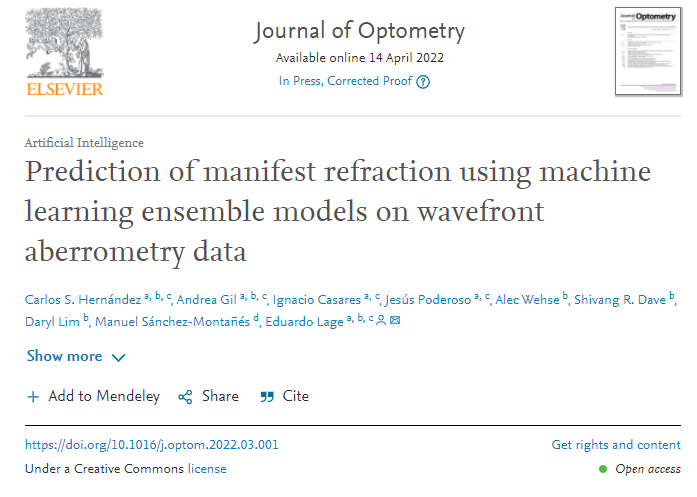 Prediction of manifest refraction using machine learning ensemble models on wavefront aberrometry data